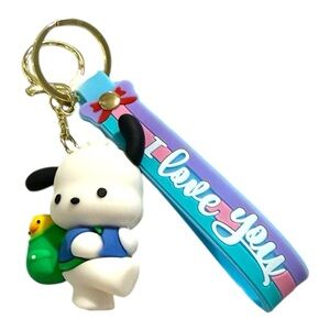 Pochacco Keychain Bag Charm – “I Love You” Wristlet Strap 💙